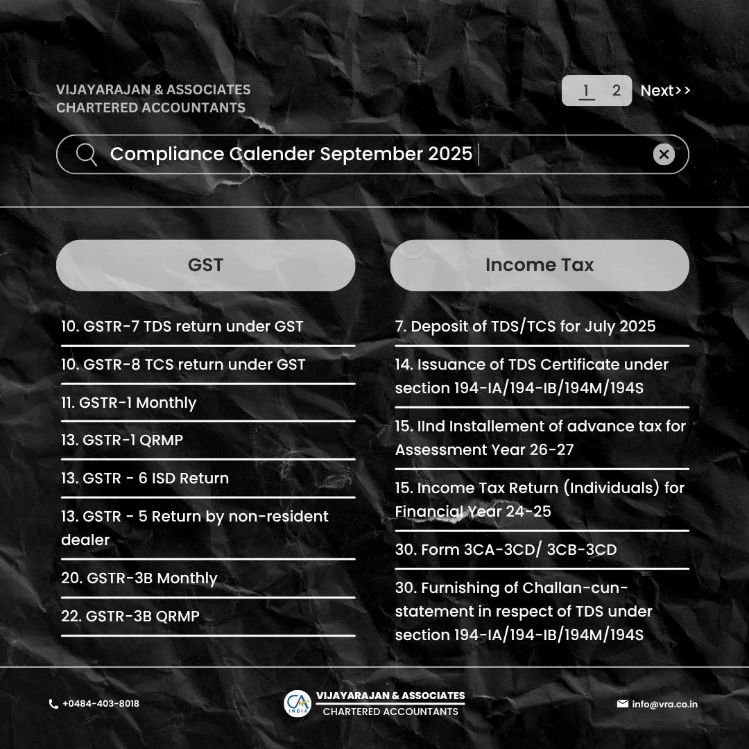 September 2025 Compliance Calendar – Key Tax, GST & Regulatory Deadlines - Cover Image