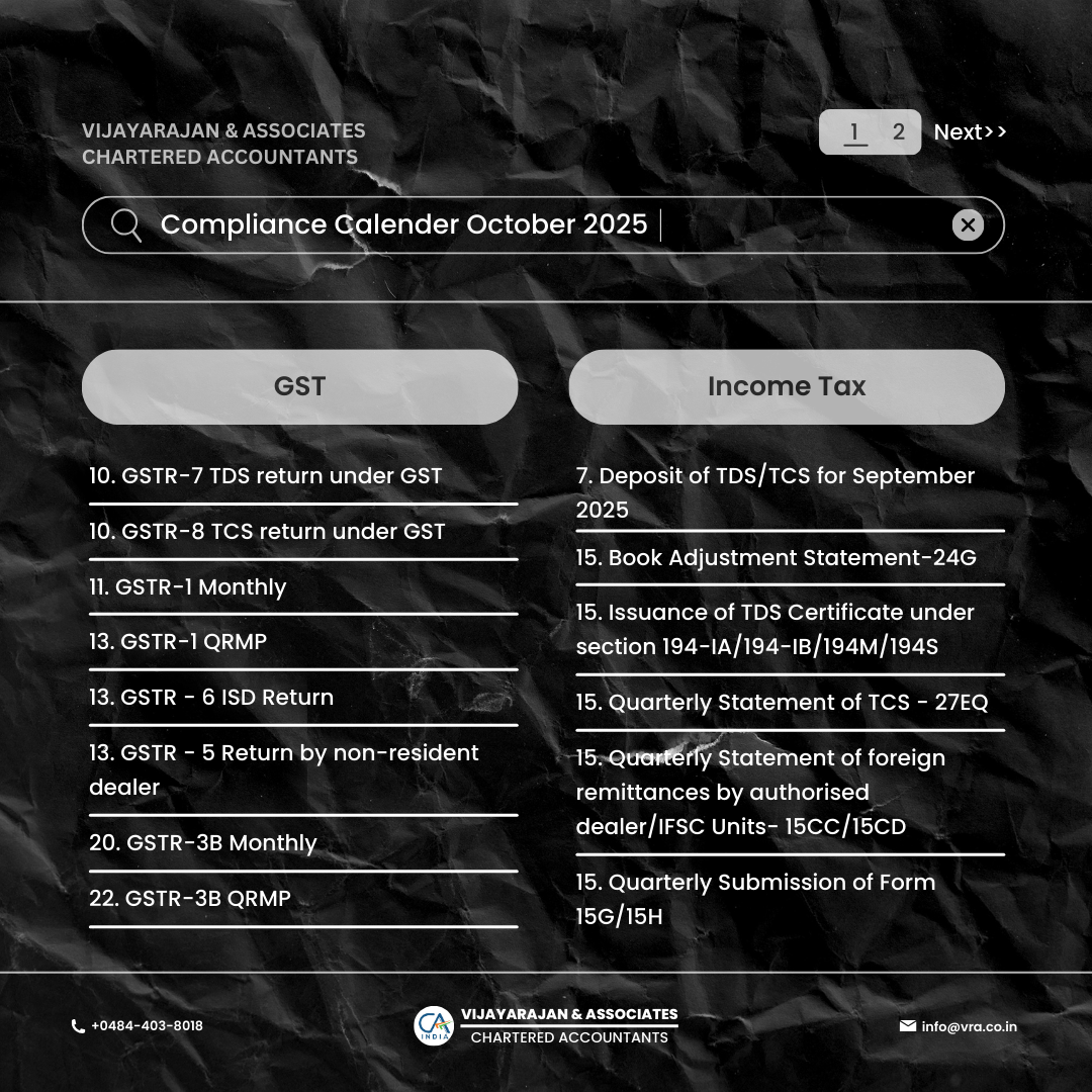 October 2025 Compliance Calendar – Key Tax, GST & Regulatory Deadlines - Cover Image